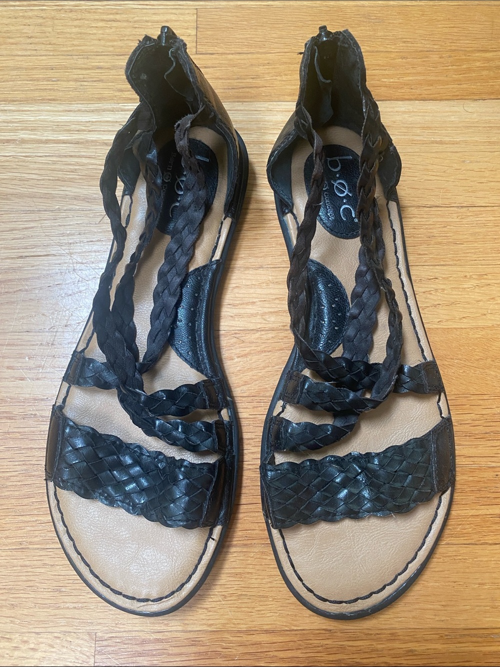Boc born concept braided black wrap sandals with zipper detail size 9